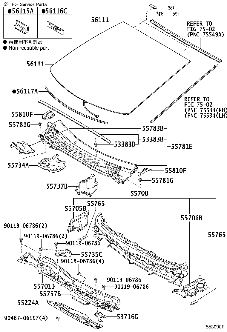 56101-47982 GLASS, WINDSHIELD product image