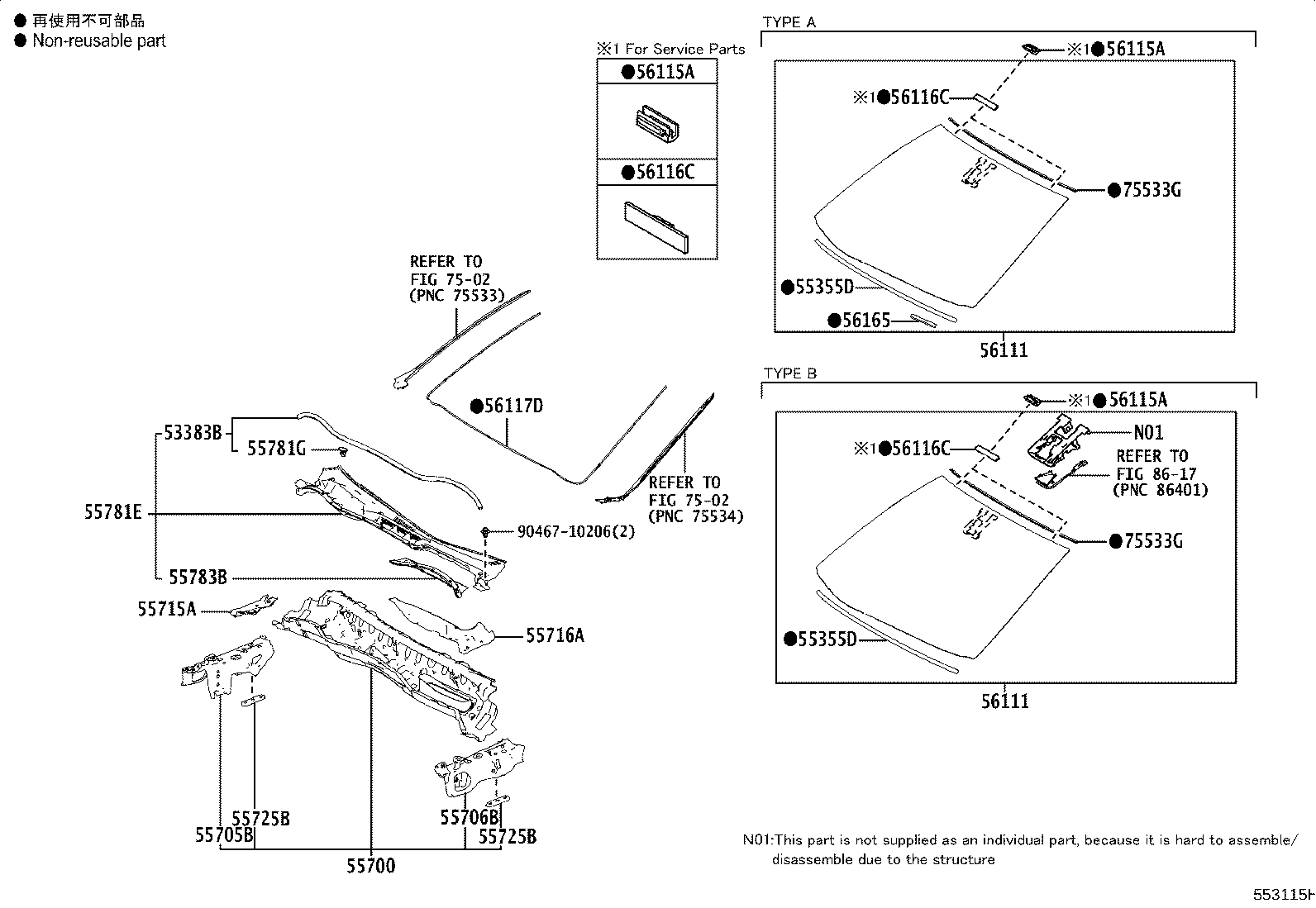 56101-53880 GLASS, WINDSHIELD product image