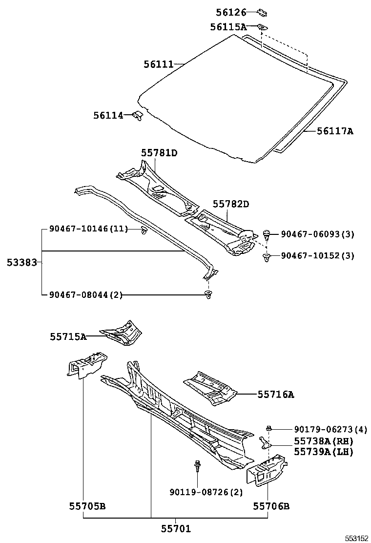 53383-50030 SEAL, HOOD TO COWL TOP product image