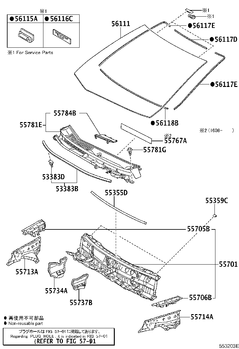 55705-0D130 PANEL SUB-ASSY, COWL TOP SIDE, RH product image