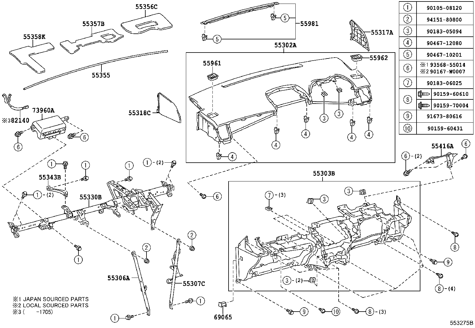 55355-02520 CUSHION, INSTRUMENT PANEL, NO.1 product image
