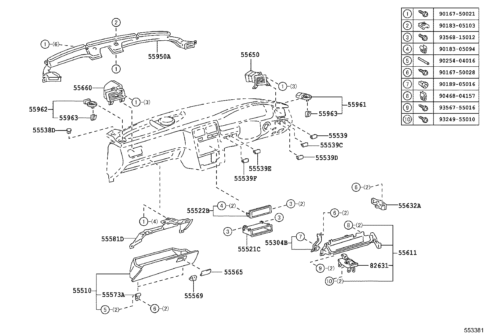 55330-21040 REINFORCEMENT, INSTRUMENT PANEL product image