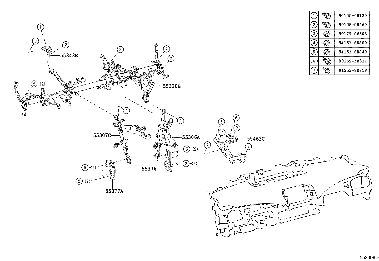55306-62010 BRACE SUB-ASSY, INSTRUMENT PANEL, NO.1 product image