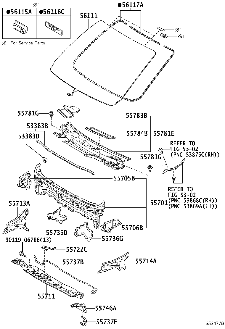 55705-52190 PANEL SUB-ASSY, COWL TOP SIDE, RH product image
