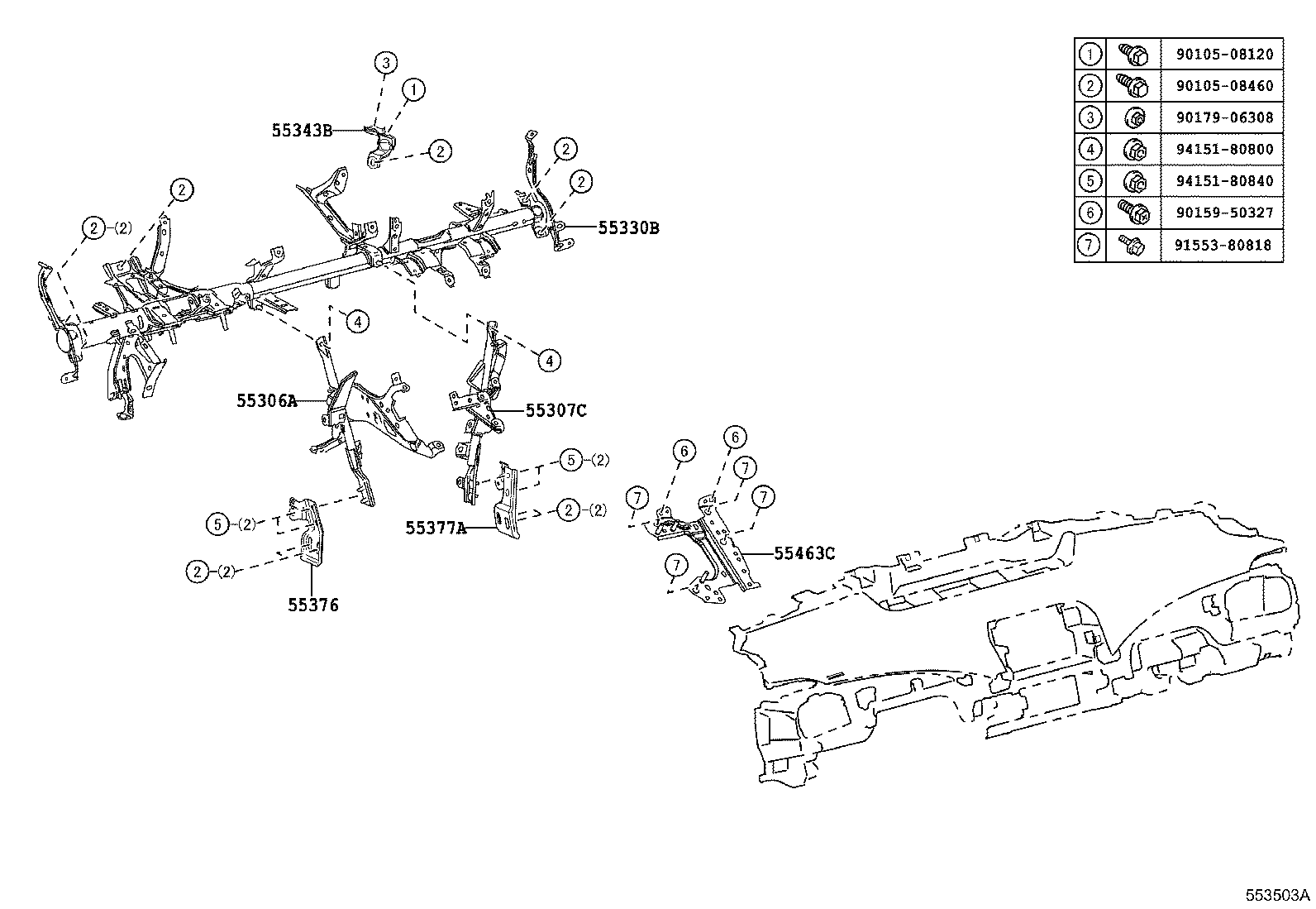 55306-62010 BRACE SUB-ASSY, INSTRUMENT PANEL, NO.1 product image