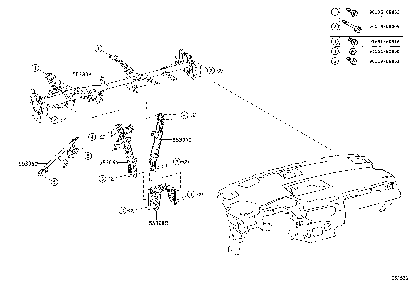 55307-48170 BRACE SUB-ASSY, INSTRUMENT PANEL, NO.2 product image