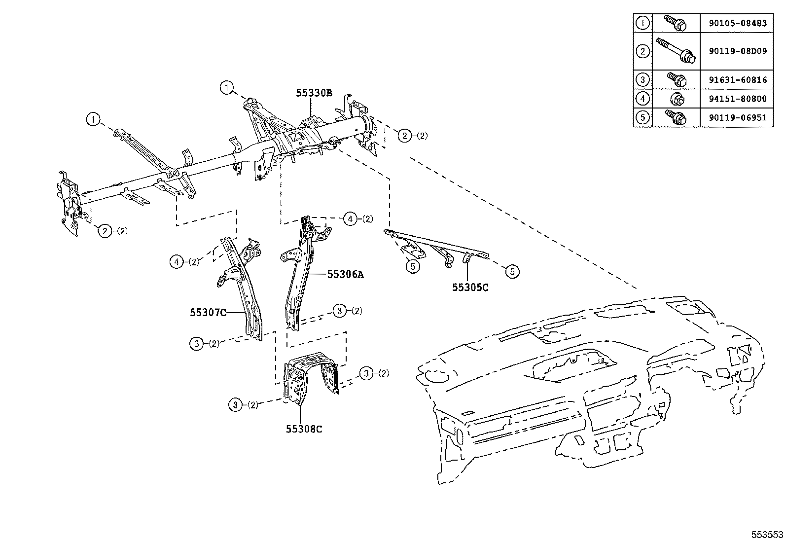 55307-48170 BRACE SUB-ASSY, INSTRUMENT PANEL, NO.2 product image