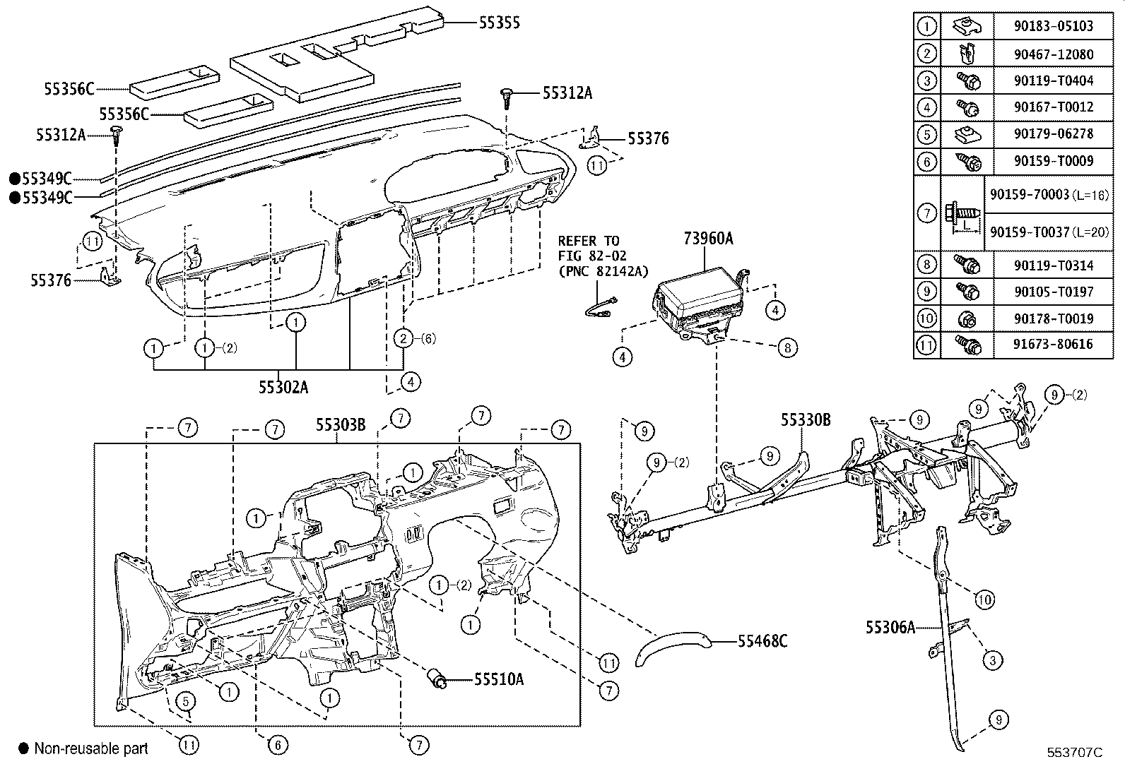 55306-0D280 BRACE SUB-ASSY, INSTRUMENT PANEL, NO.1 product image