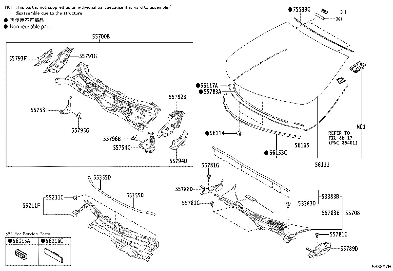 55708-11010 LOUVER SUB-ASSY, COWL TOP VENTILATOR product image