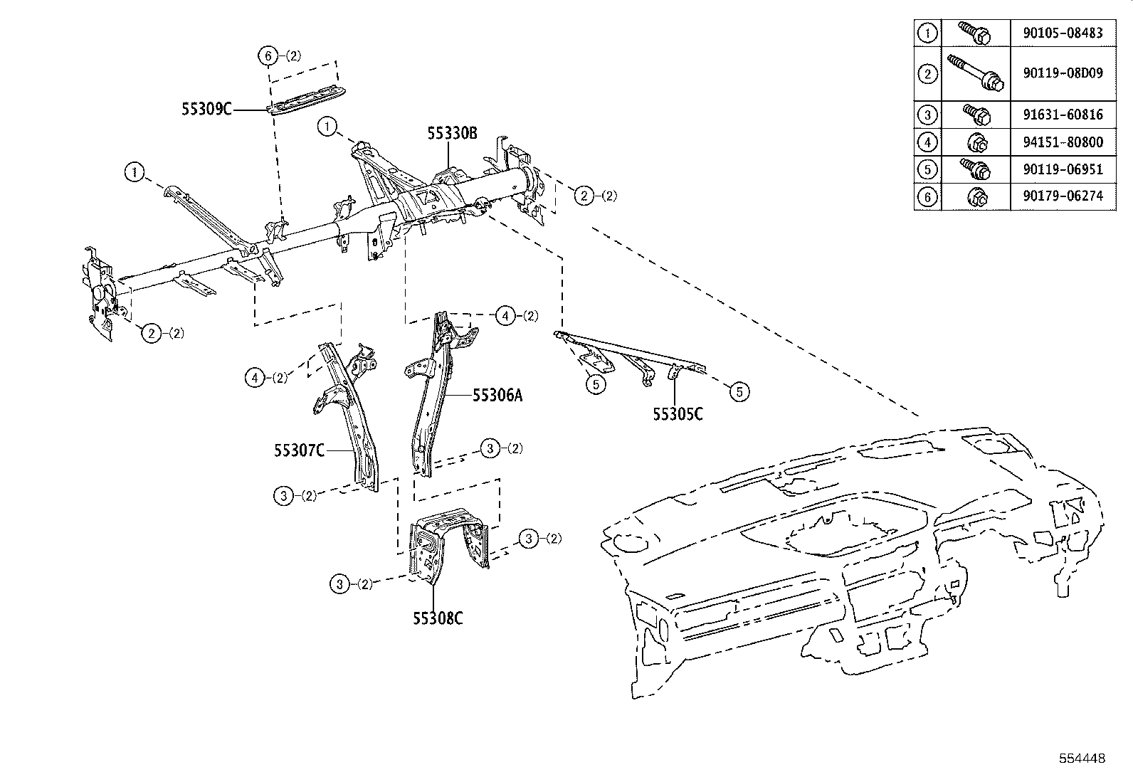 55307-48170 BRACE SUB-ASSY, INSTRUMENT PANEL, NO.2 product image