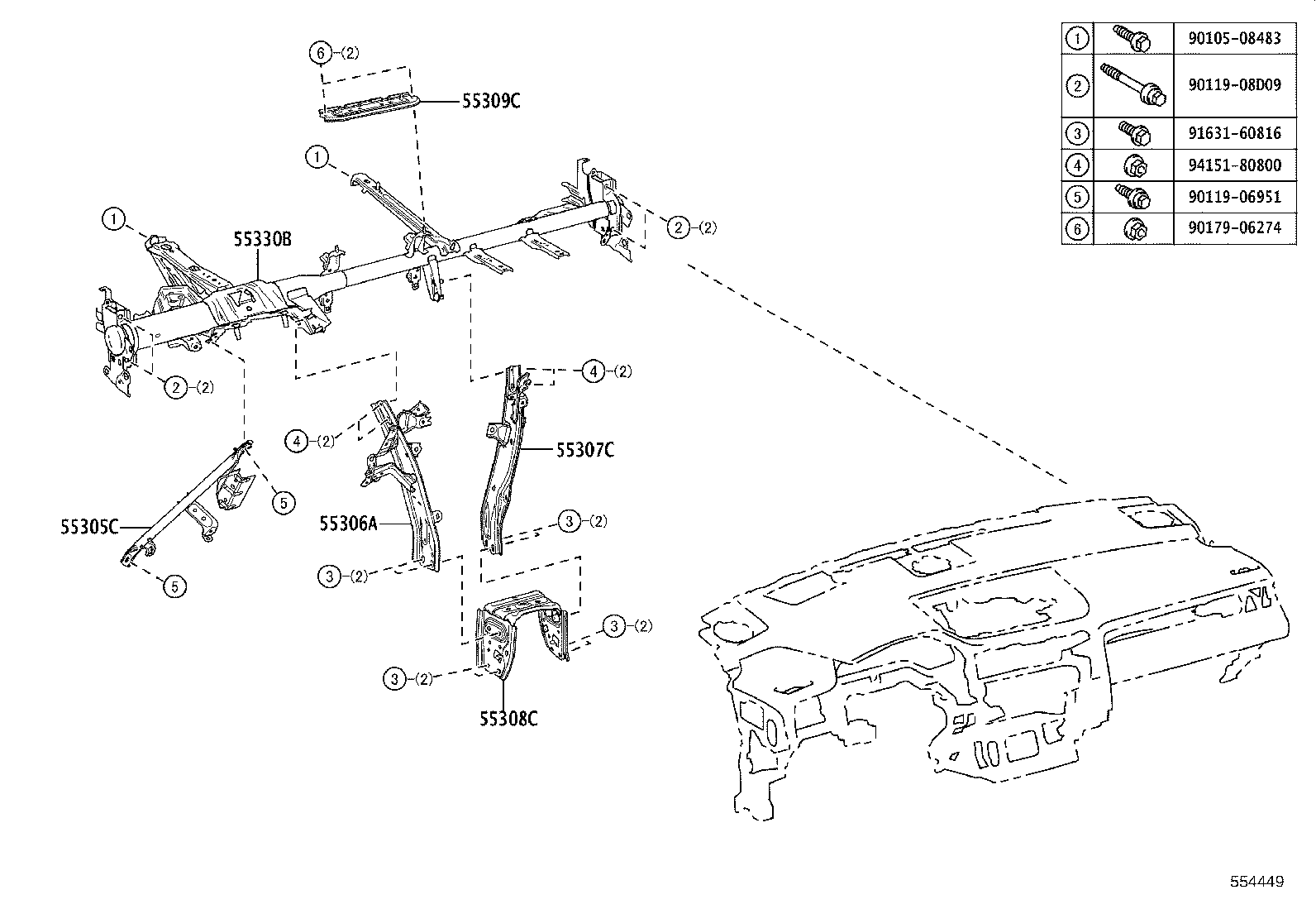 55307-48170 BRACE SUB-ASSY, INSTRUMENT PANEL, NO.2 product image