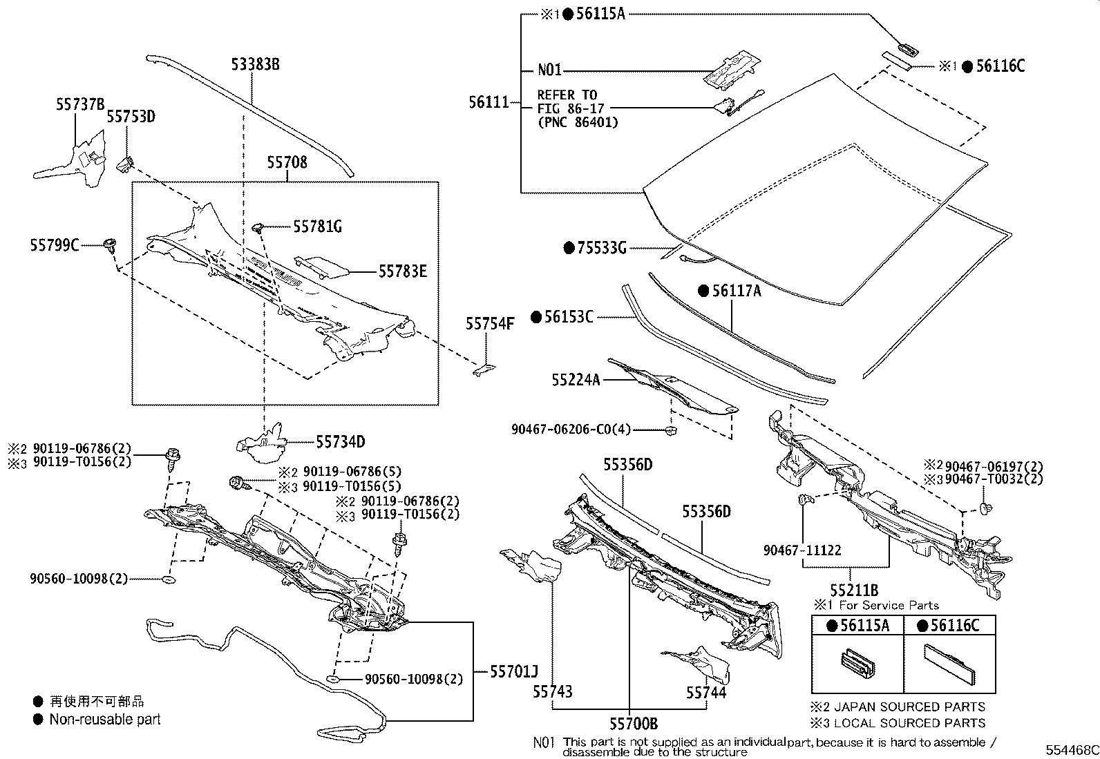 55708-02880 LOUVER SUB-ASSY, COWL TOP VENTILATOR product image
