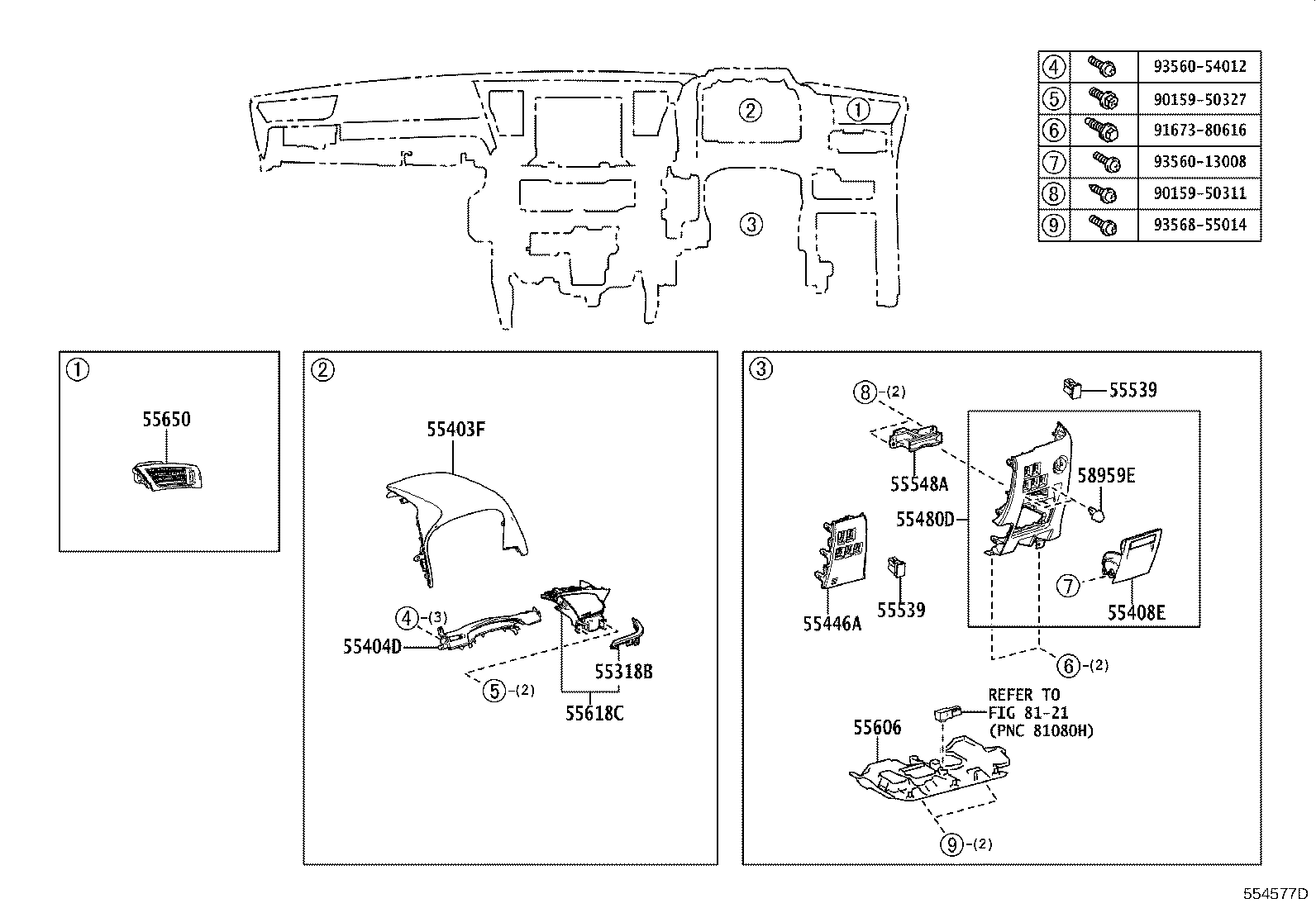 55476-58120 GARNISH, INSTRUMENT CLUSTER FINISH PANEL, NO.3 product image