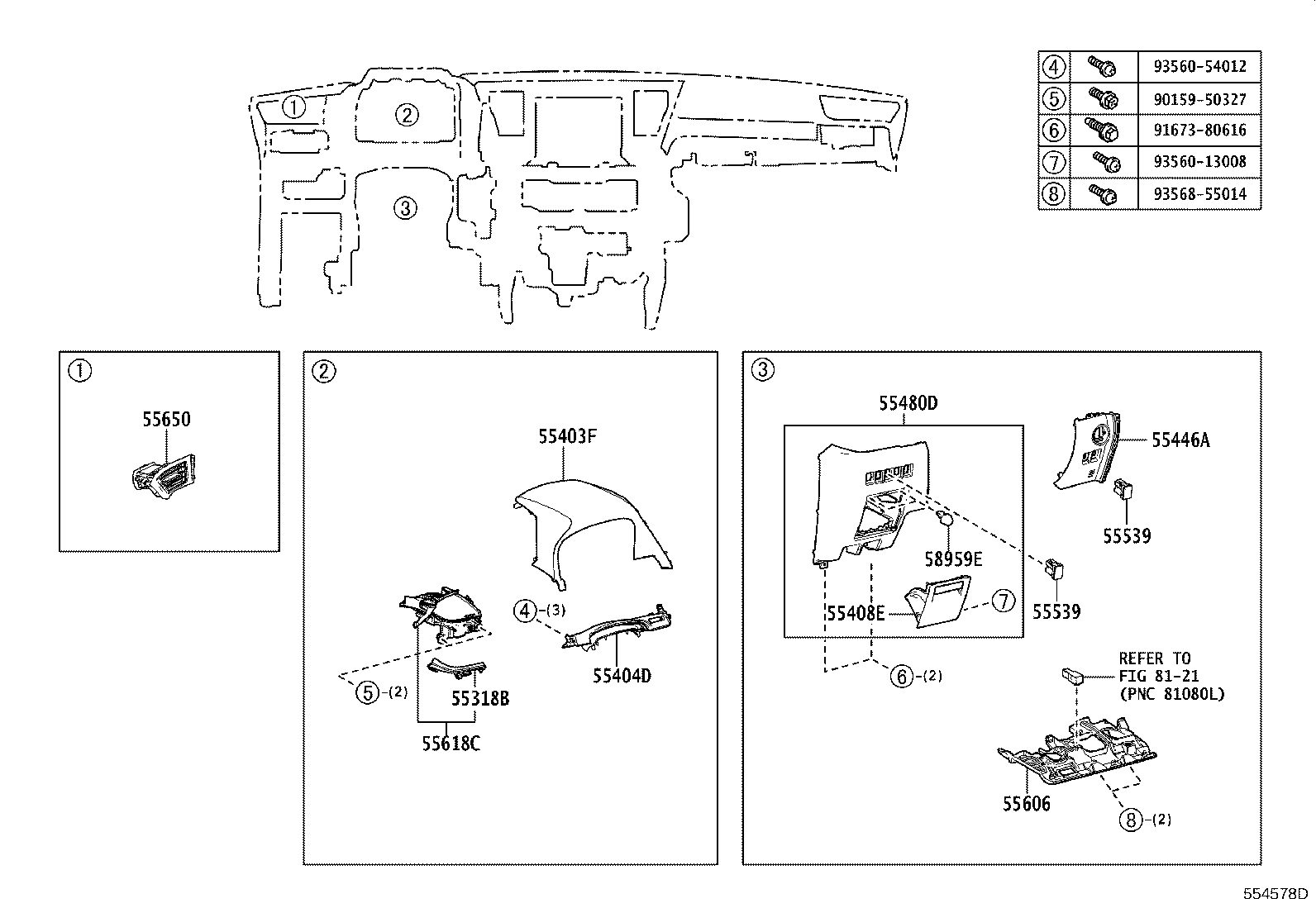 55476-58120 GARNISH, INSTRUMENT CLUSTER FINISH PANEL, NO.3 product image