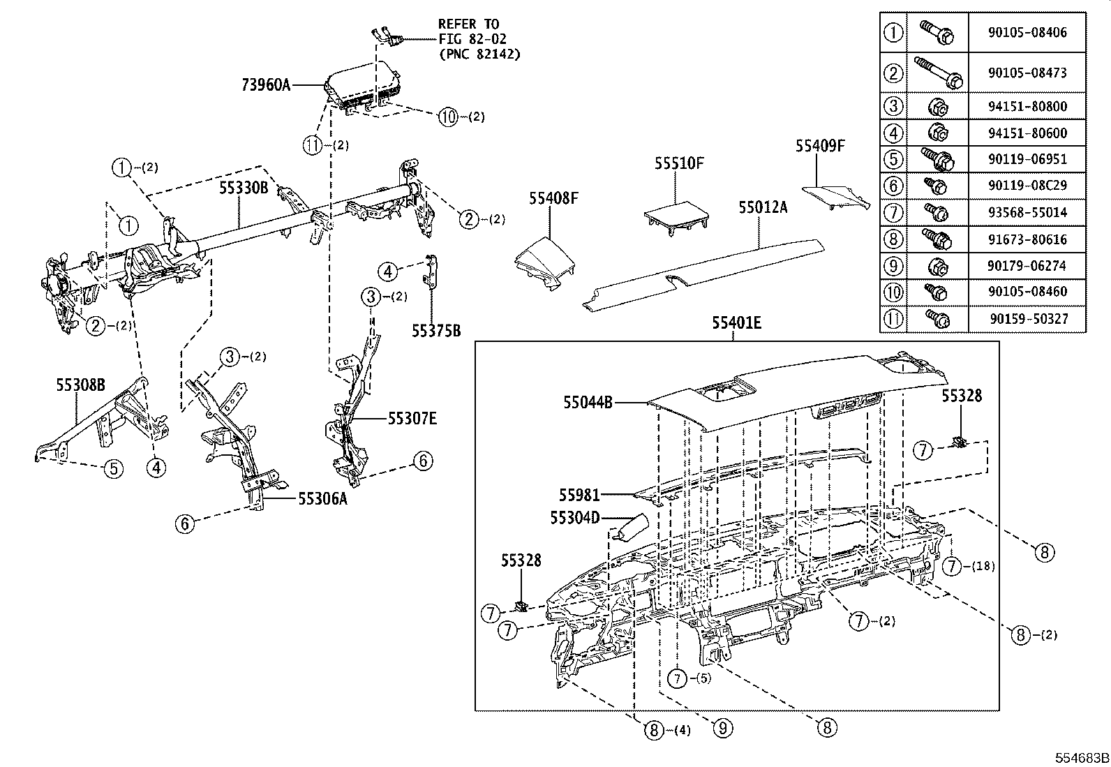 Toyota 55403-11010-21 HOOD SUB-ASSY, METER