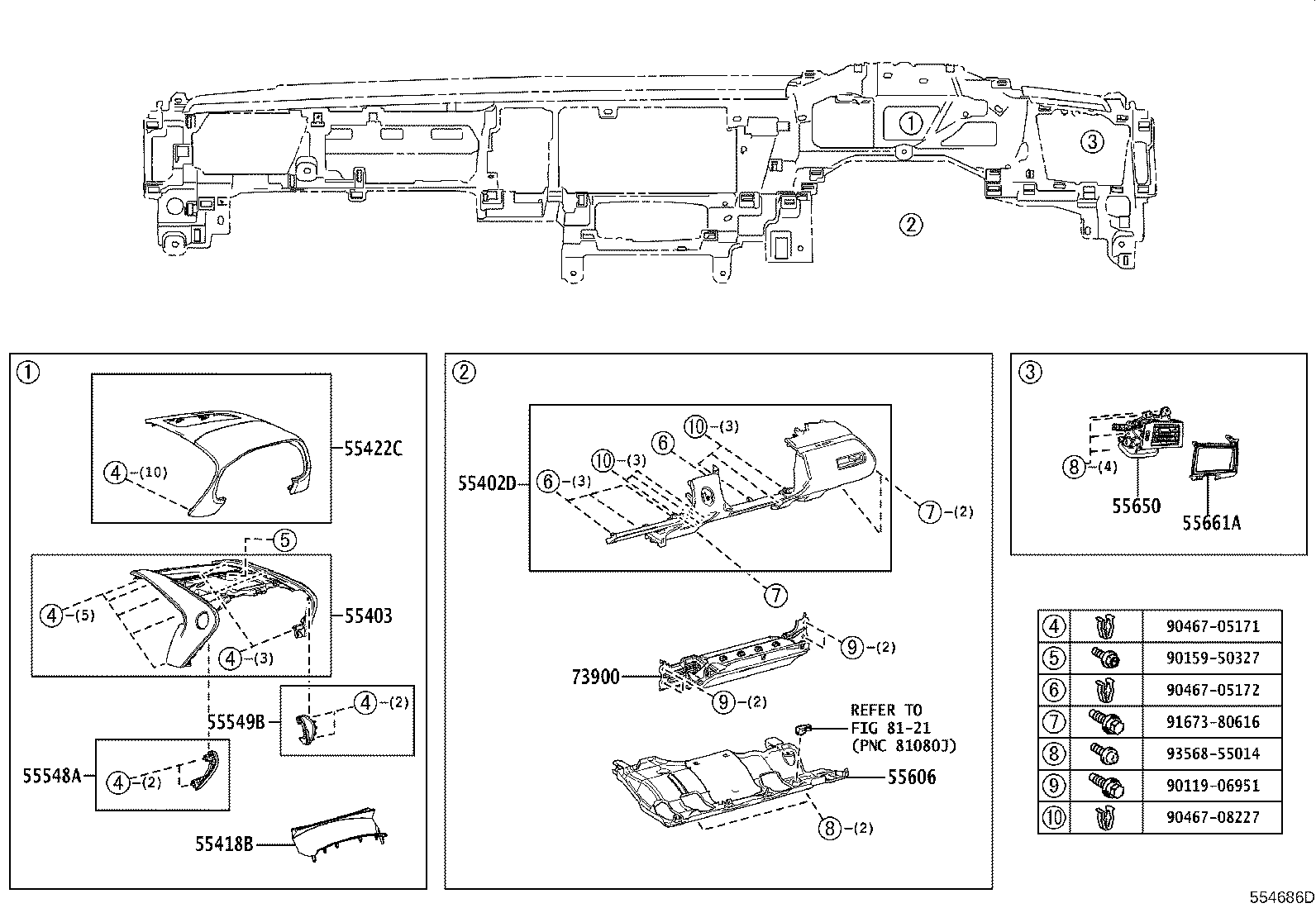 55422-11150-20 PANEL, INSTRUMENT CLUSTER FINISH, CENTER UPPER product image