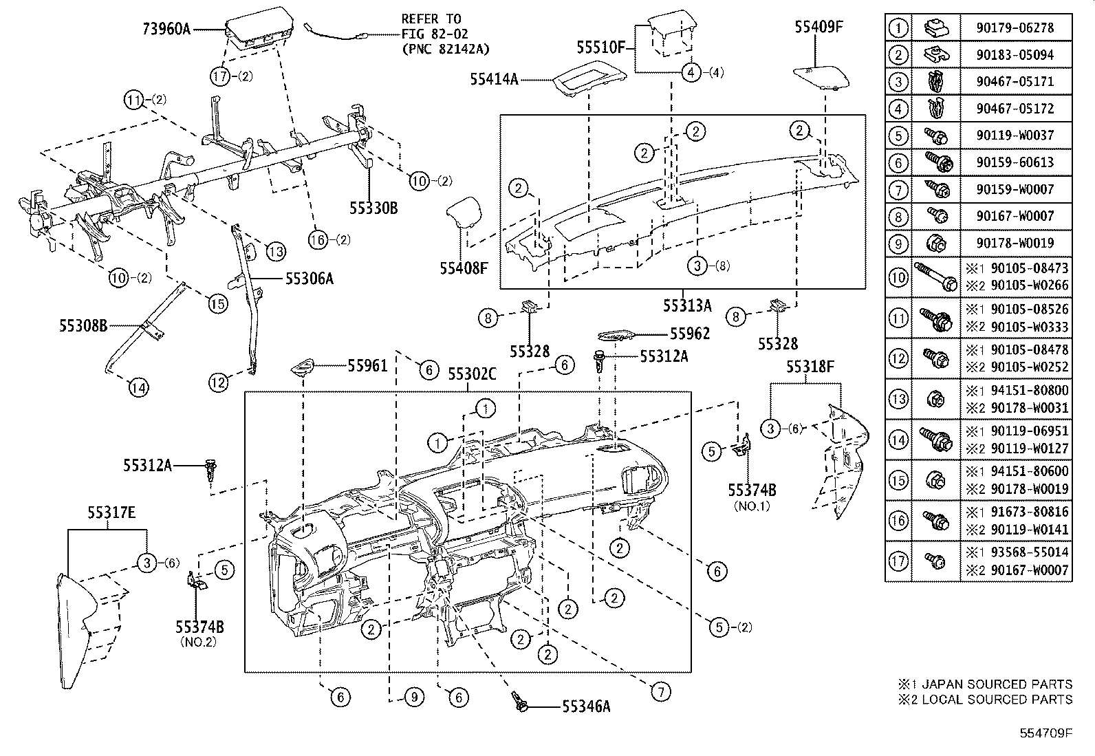 55054-47010 STOPPER SUB-ASSY, GLOVE COMPARTMENT DOOR product image