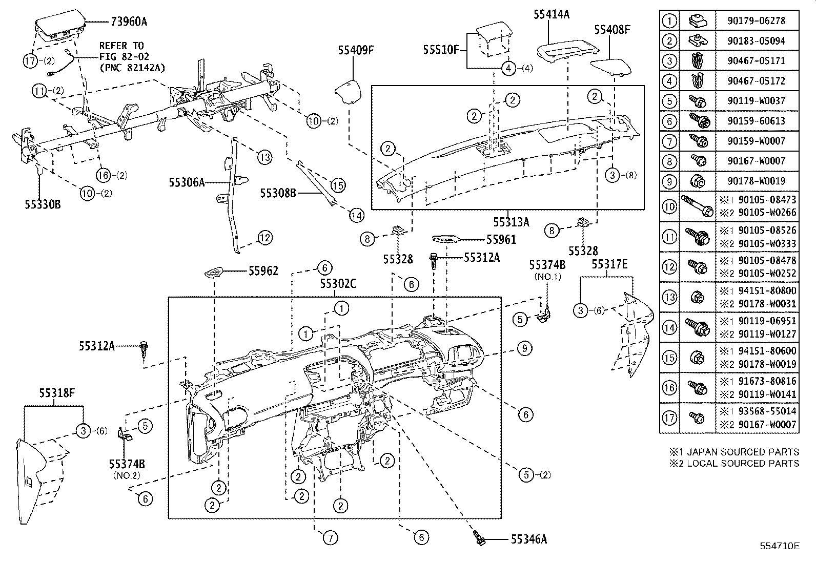 55054-47010 STOPPER SUB-ASSY, GLOVE COMPARTMENT DOOR product image