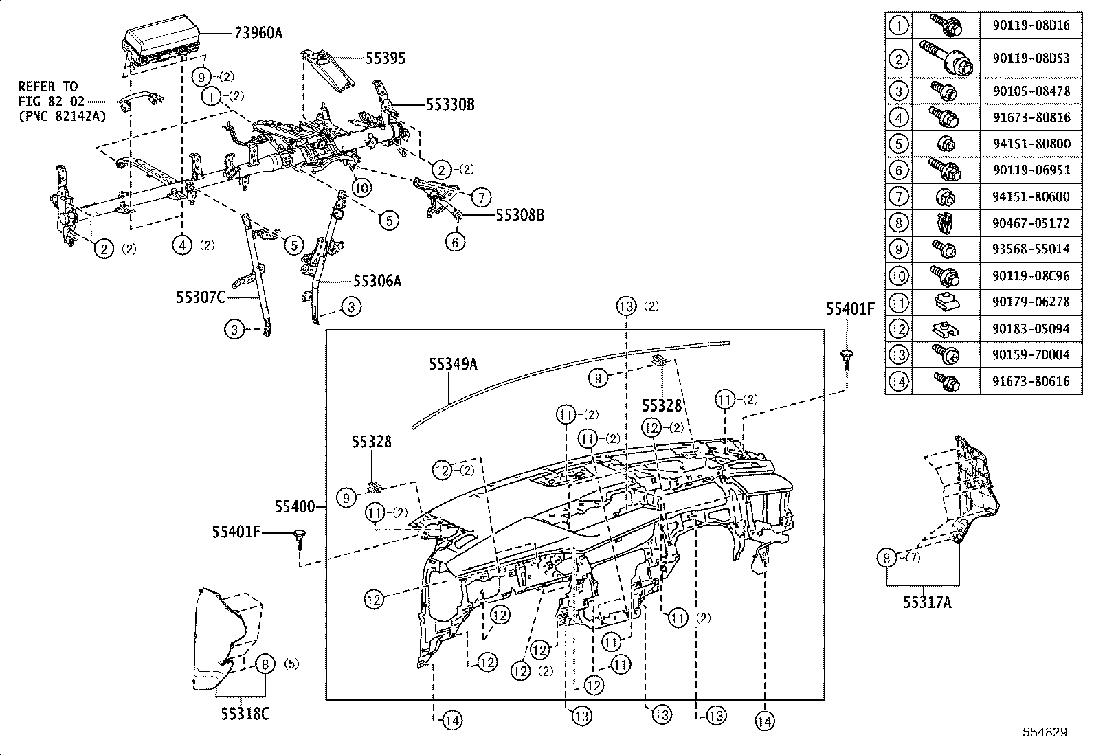 55330-76080 REINFORCEMENT ASSY, INSTRUMENT PANEL product image