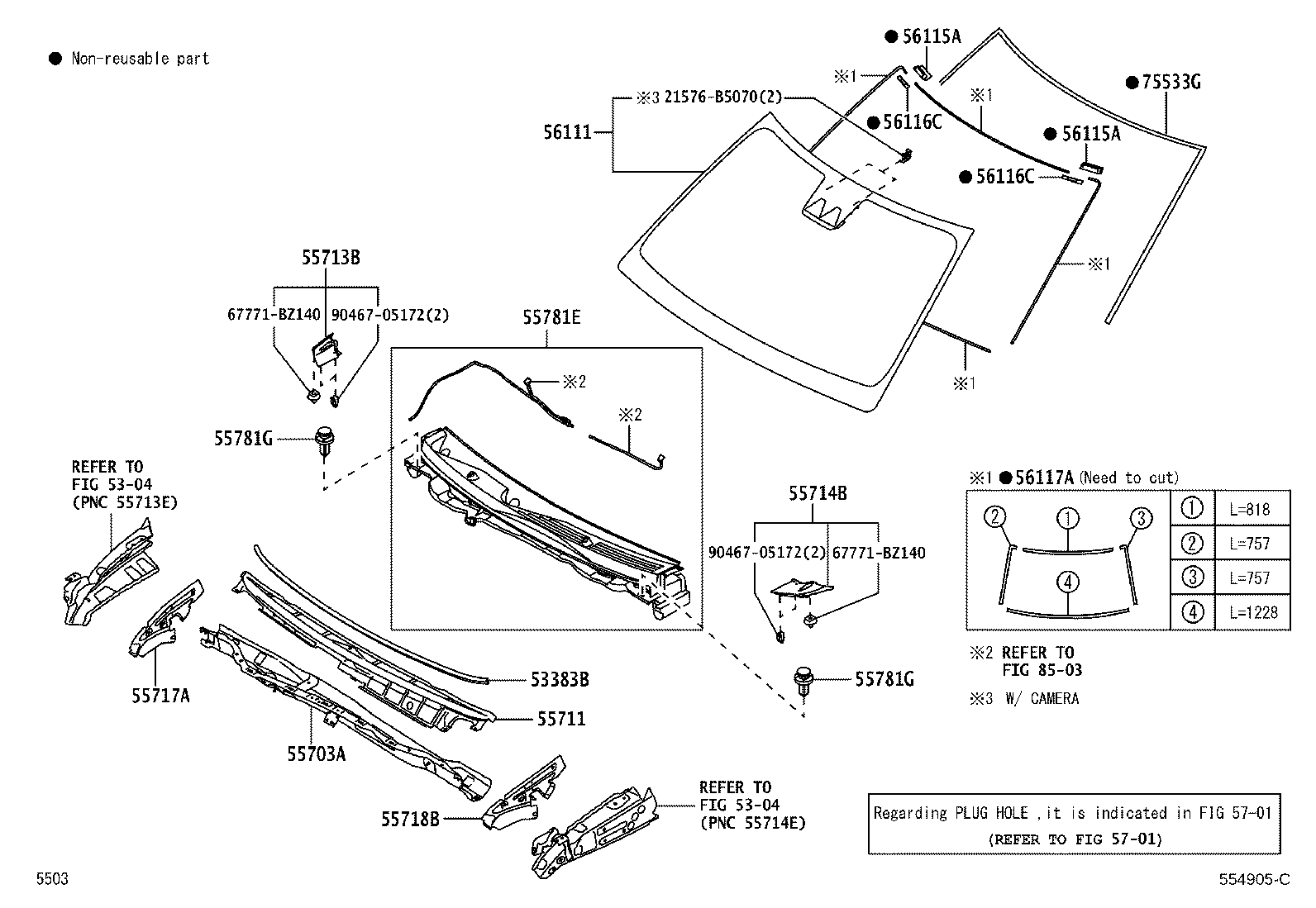 Toyota 75533-BZ130 MOULDING, WINDSHIELD, OUTSIDE