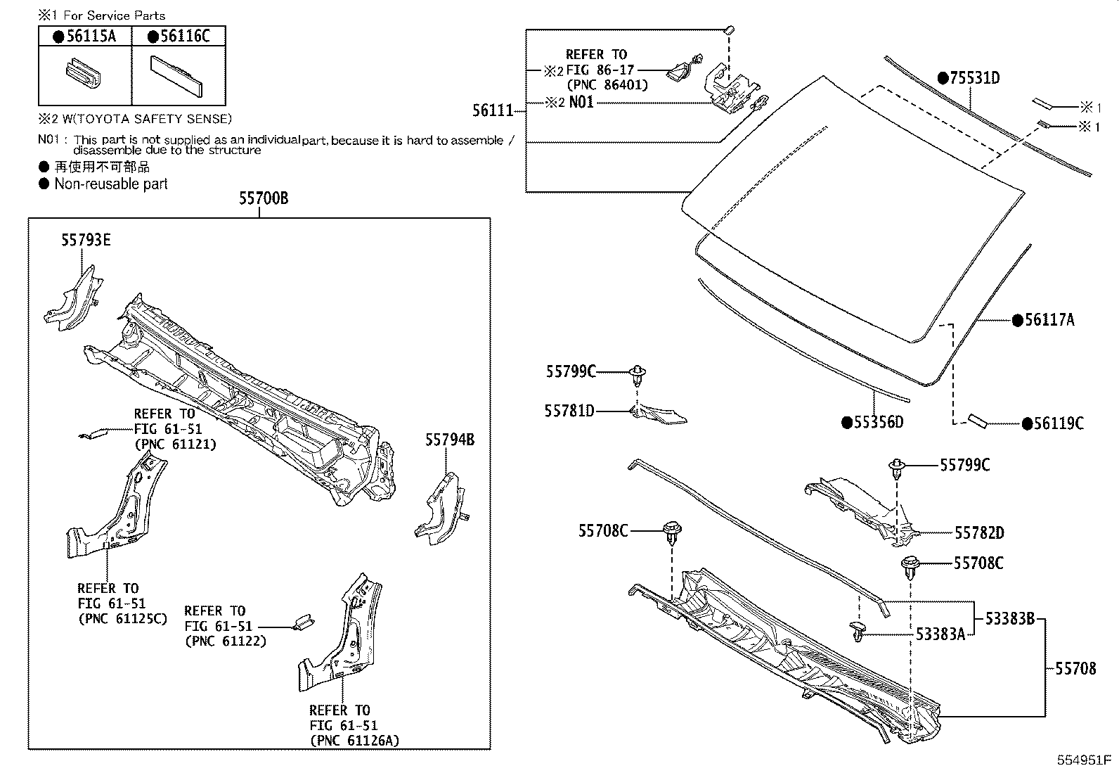 56115-60040 STOPPER, WINDSHIELD GLASS, NO.1 product image
