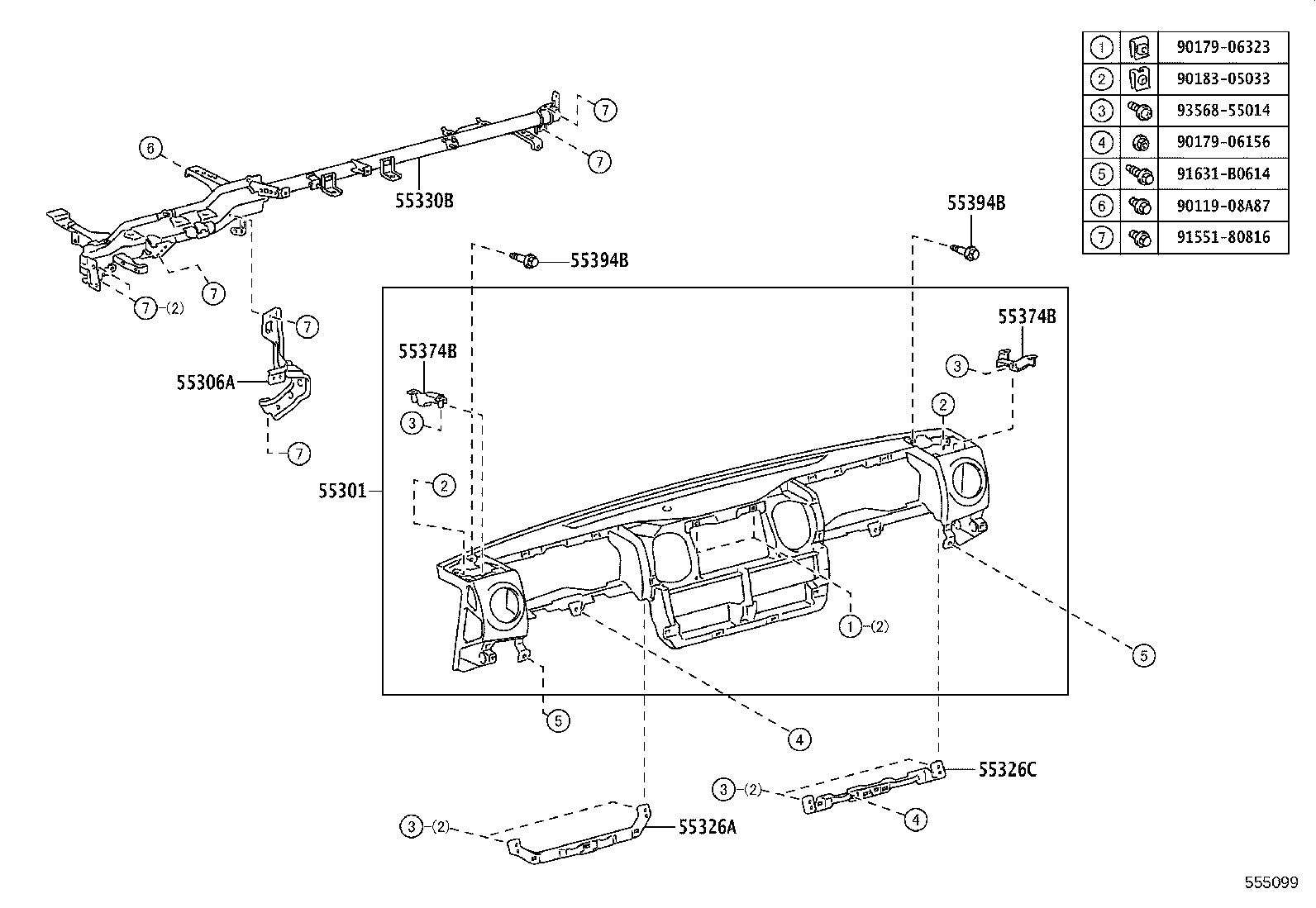 55306-37074 BRACE SUB-ASSY, INSTRUMENT PANEL, NO.1 product image