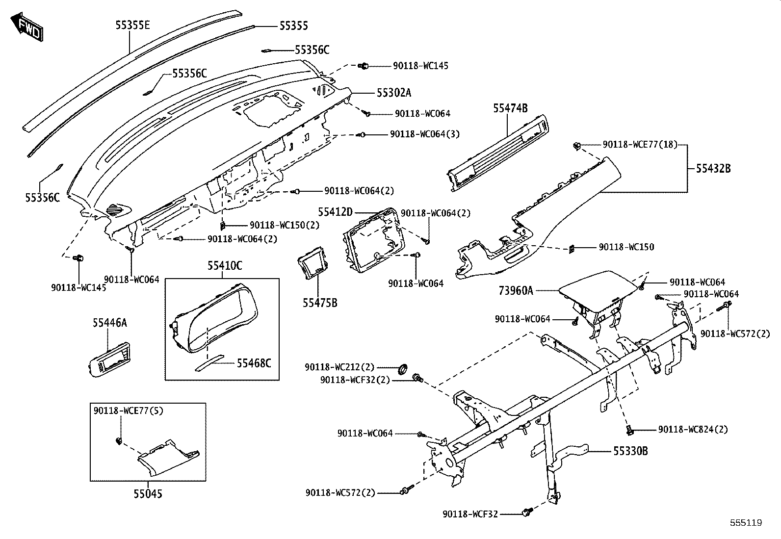 55045-WC014 PANEL SUB-ASSY, INSTRUMENT PANEL FINISH, LOWER product image