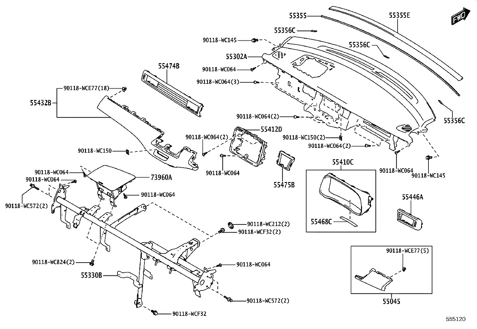 55045-WC014 PANEL SUB-ASSY, INSTRUMENT PANEL FINISH, LOWER product image