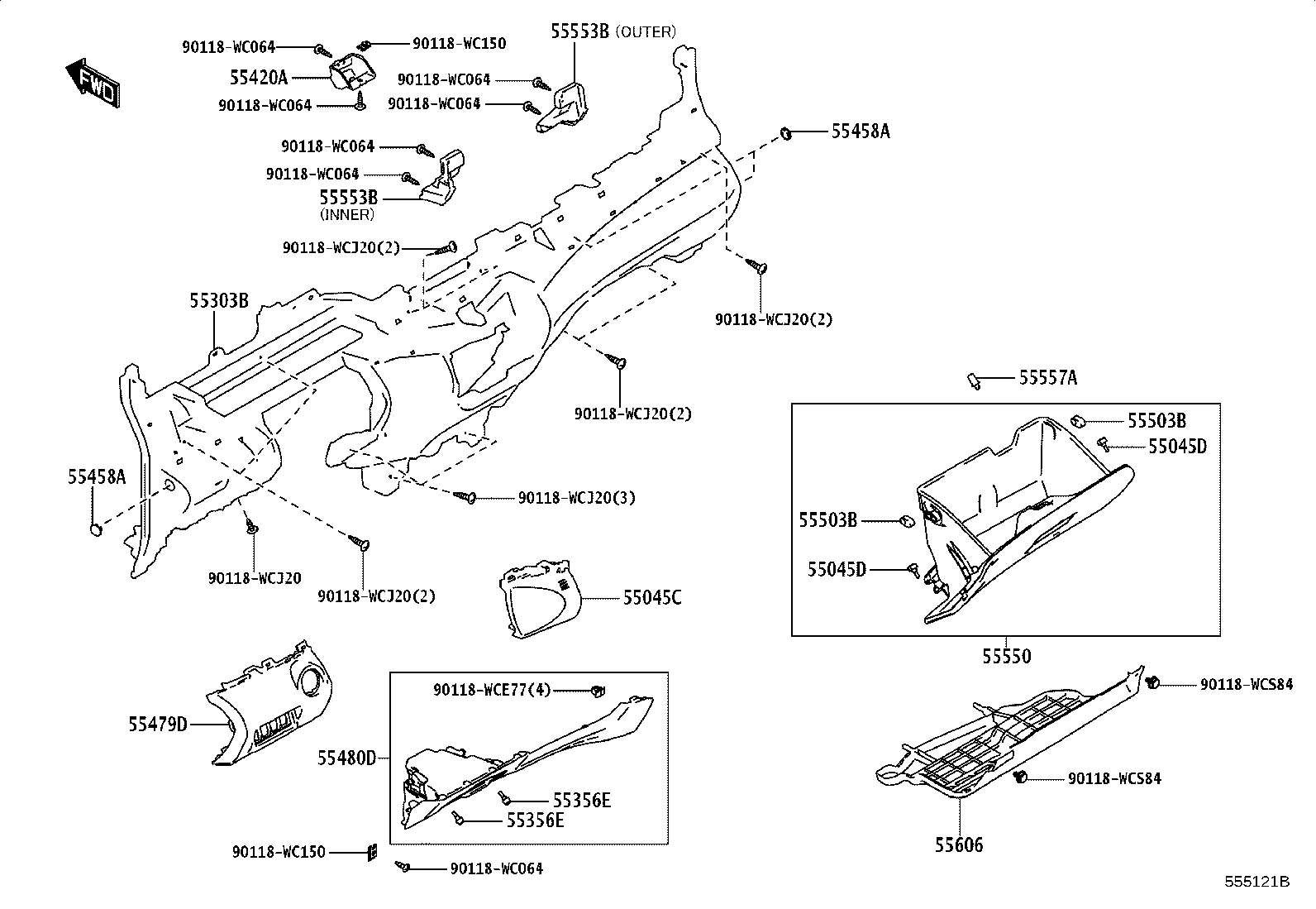 55045-WC014 PANEL SUB-ASSY, INSTRUMENT PANEL FINISH, LOWER product image
