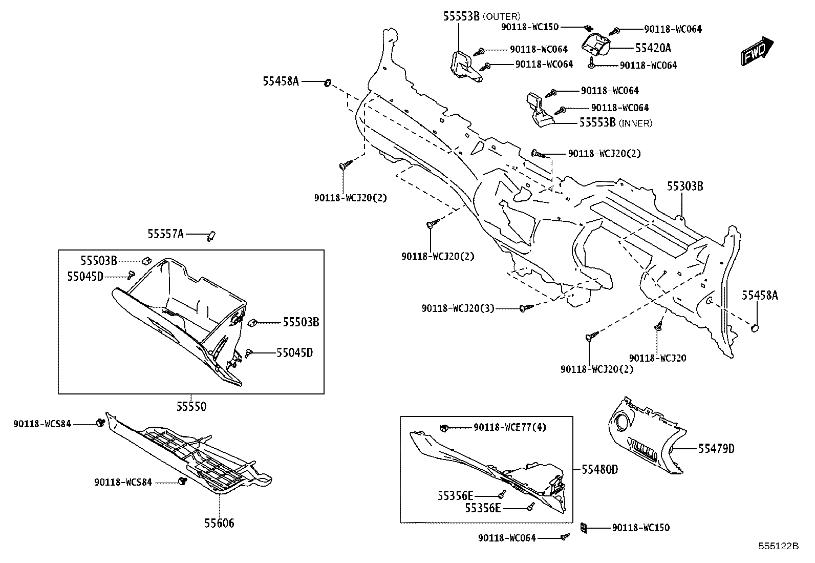55045-WC014 PANEL SUB-ASSY, INSTRUMENT PANEL FINISH, LOWER product image