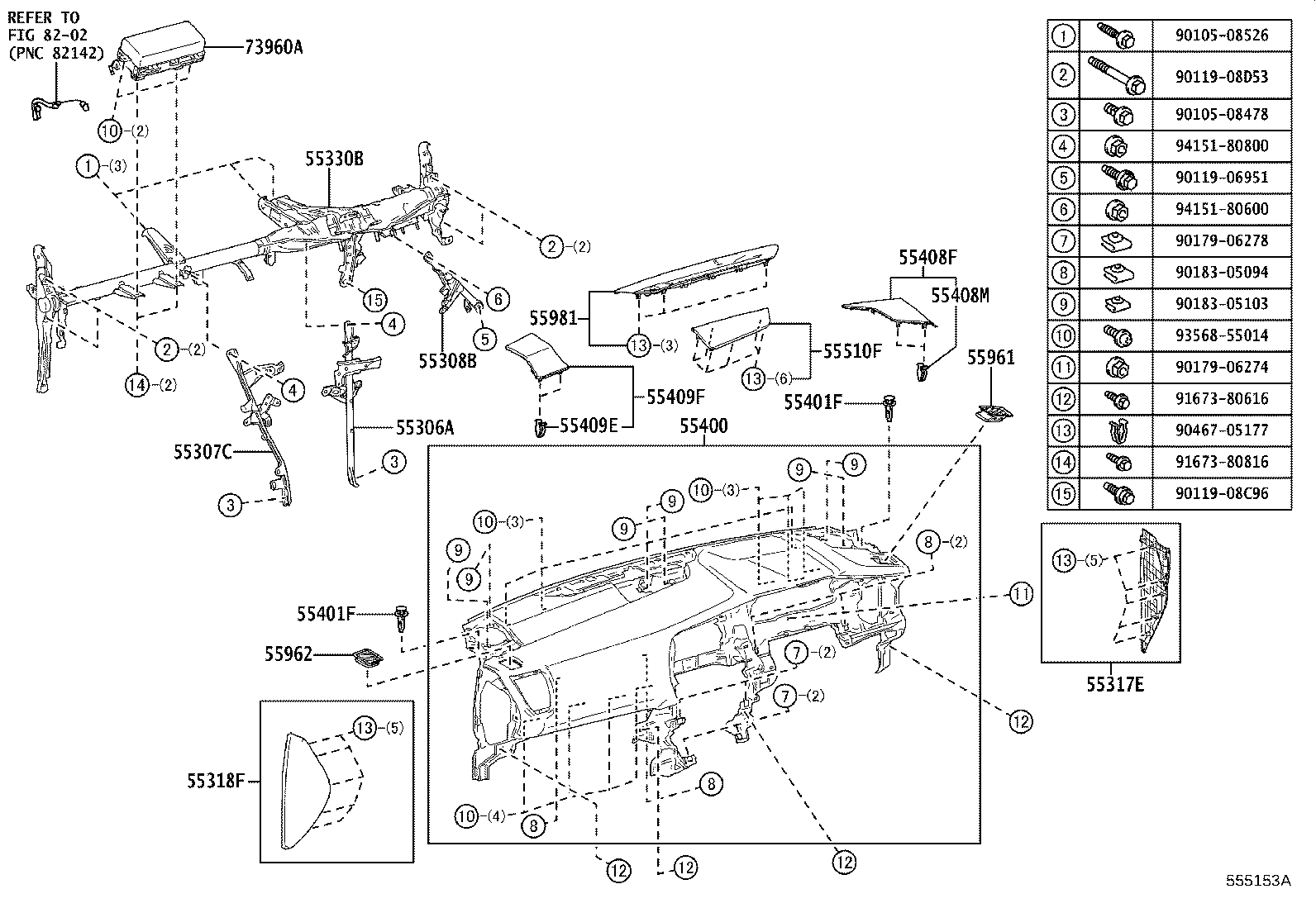 55307-78031 BRACE SUB-ASSY, INSTRUMENT PANEL, NO.2 product image