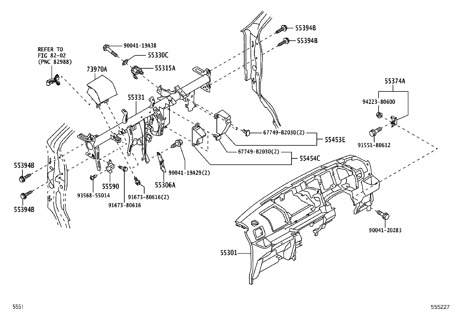 55306-B5020 BRACE SUB-ASSY, INSTRUMENT PANEL, NO.1 product image