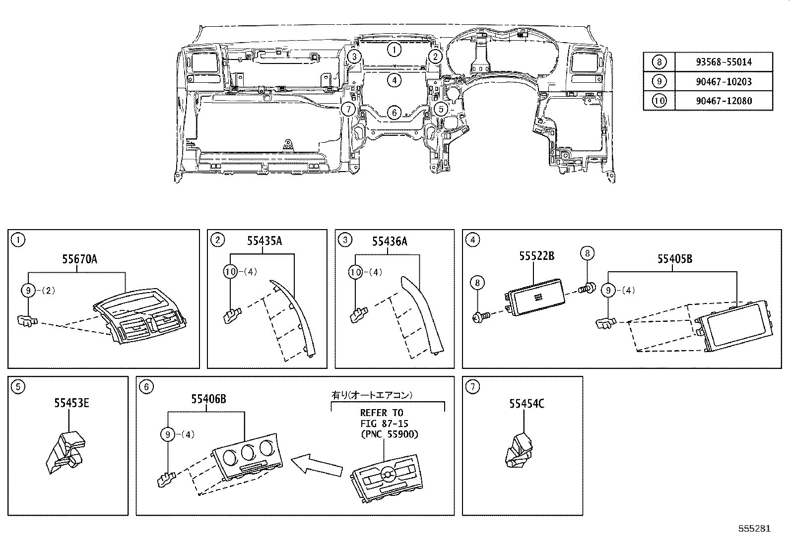 55670-12490 REGISTER ASSY, INSTRUMENT PANEL, CENTER product image