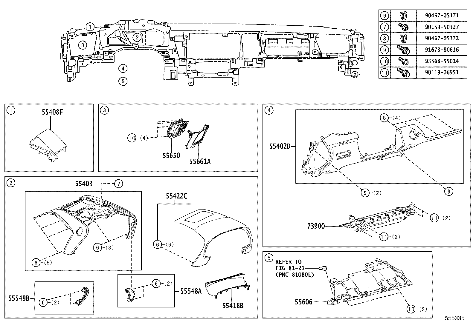 55306-11020 BRACE SUB-ASSY, INSTRUMENT PANEL, NO.1 product image