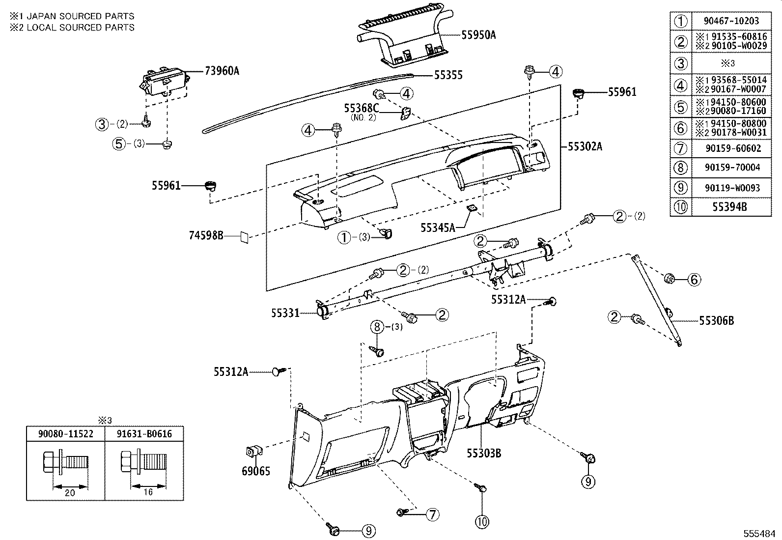55045-02090-B0 PANEL SUB-ASSY, INSTRUMENT PANEL FINISH, LOWER RH product image