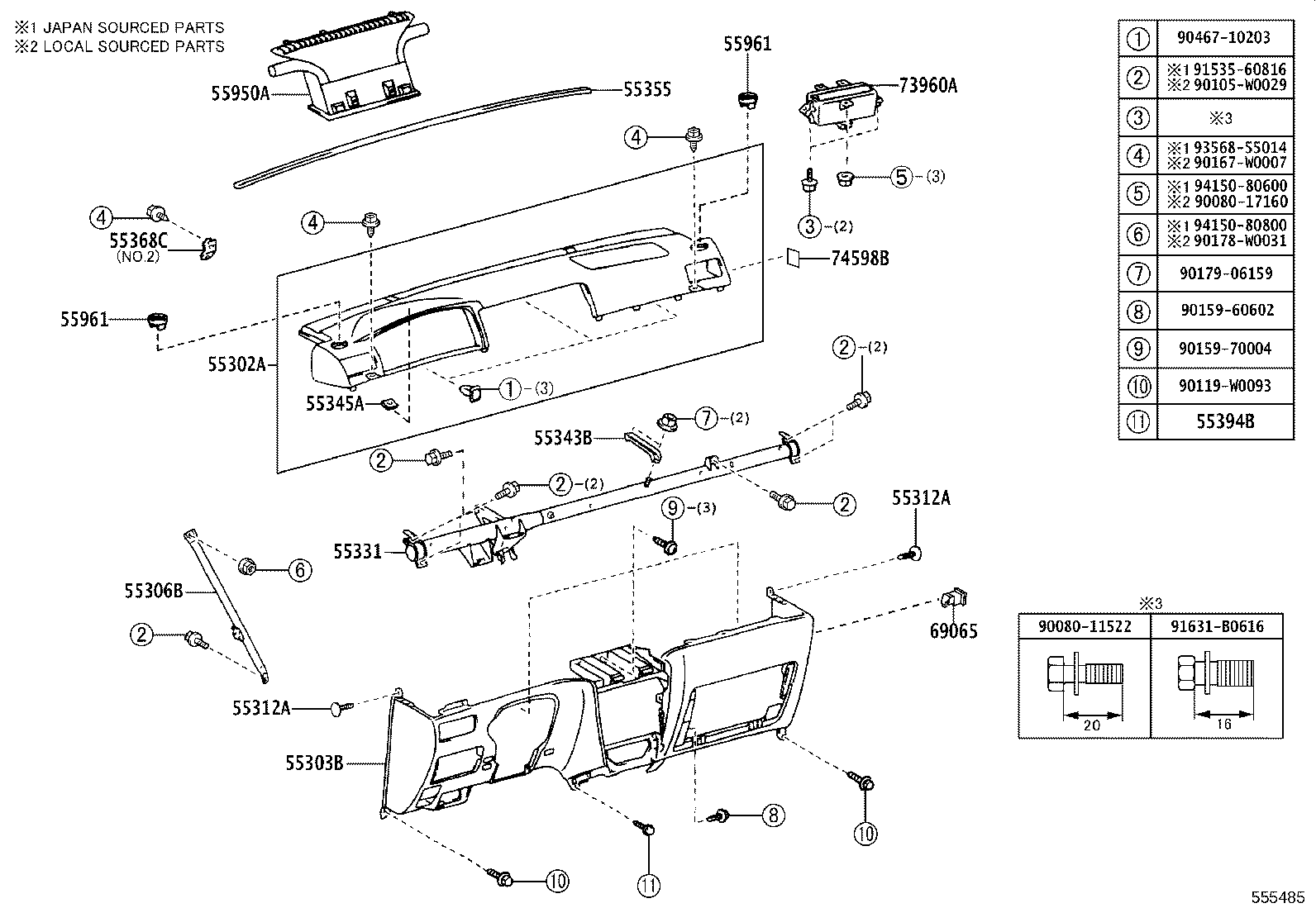 55045-02090-B0 PANEL SUB-ASSY, INSTRUMENT PANEL FINISH, LOWER RH product image