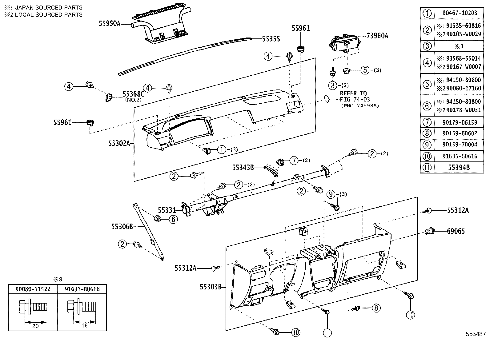 55355-02080 CUSHION, INSTRUMENT PANEL, NO.1 product image
