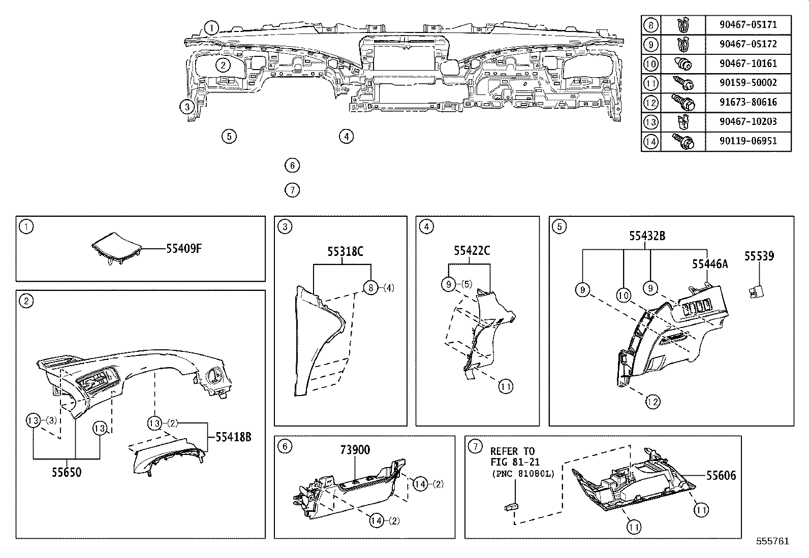 55306-62010 BRACE SUB-ASSY, INSTRUMENT PANEL, NO.1 product image