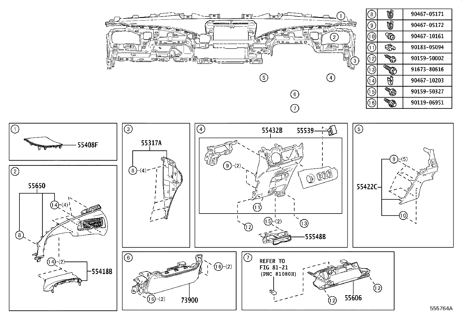 55306-62010 BRACE SUB-ASSY, INSTRUMENT PANEL, NO.1 product image