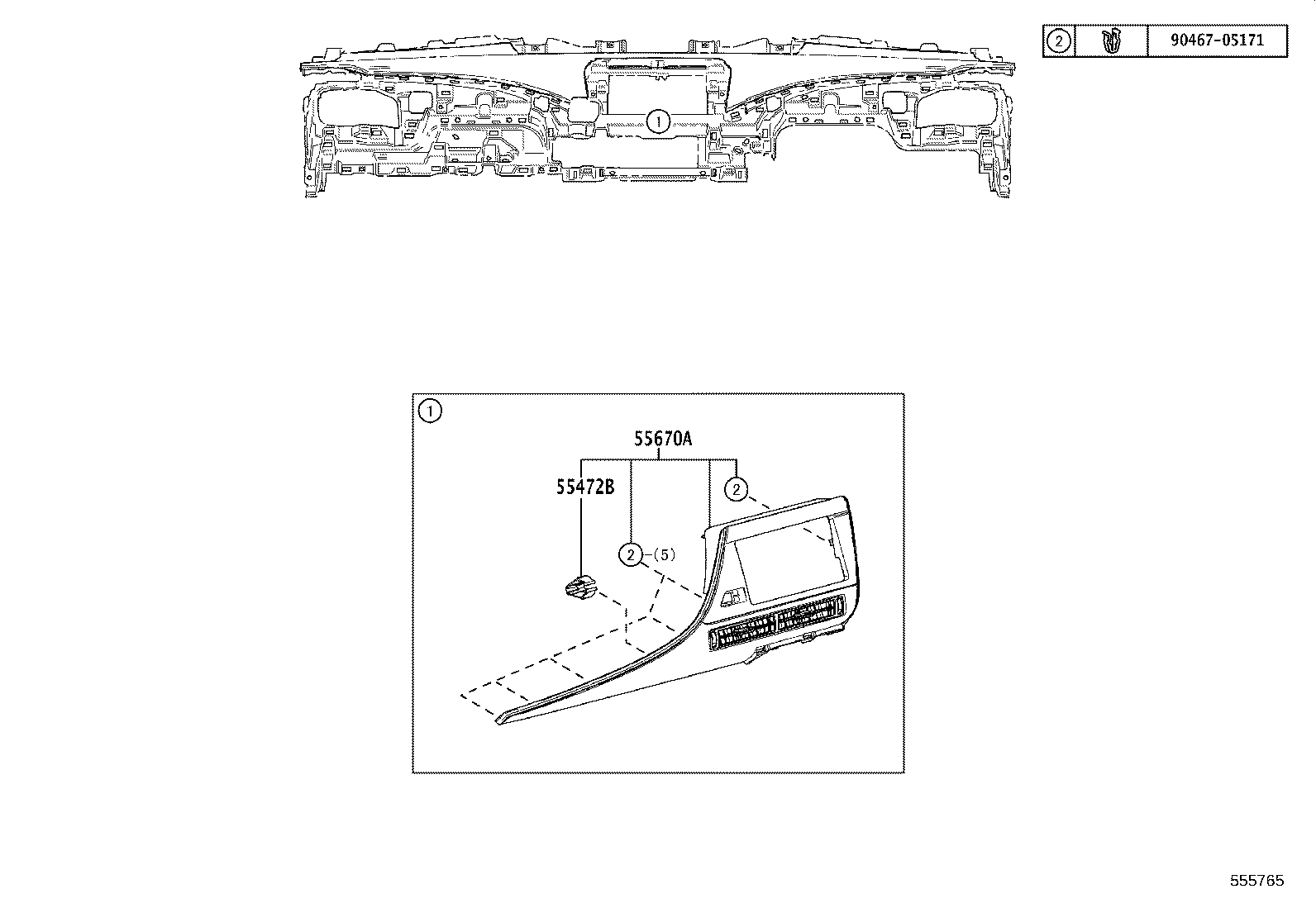 55306-62010 BRACE SUB-ASSY, INSTRUMENT PANEL, NO.1 product image