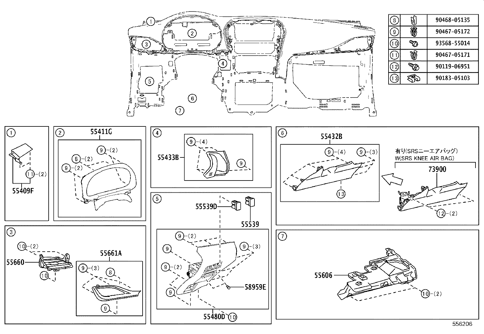 55046-0D330 PANEL SUB-ASSY, INSTRUMENT PANEL FINISH, LOWER RH product image
