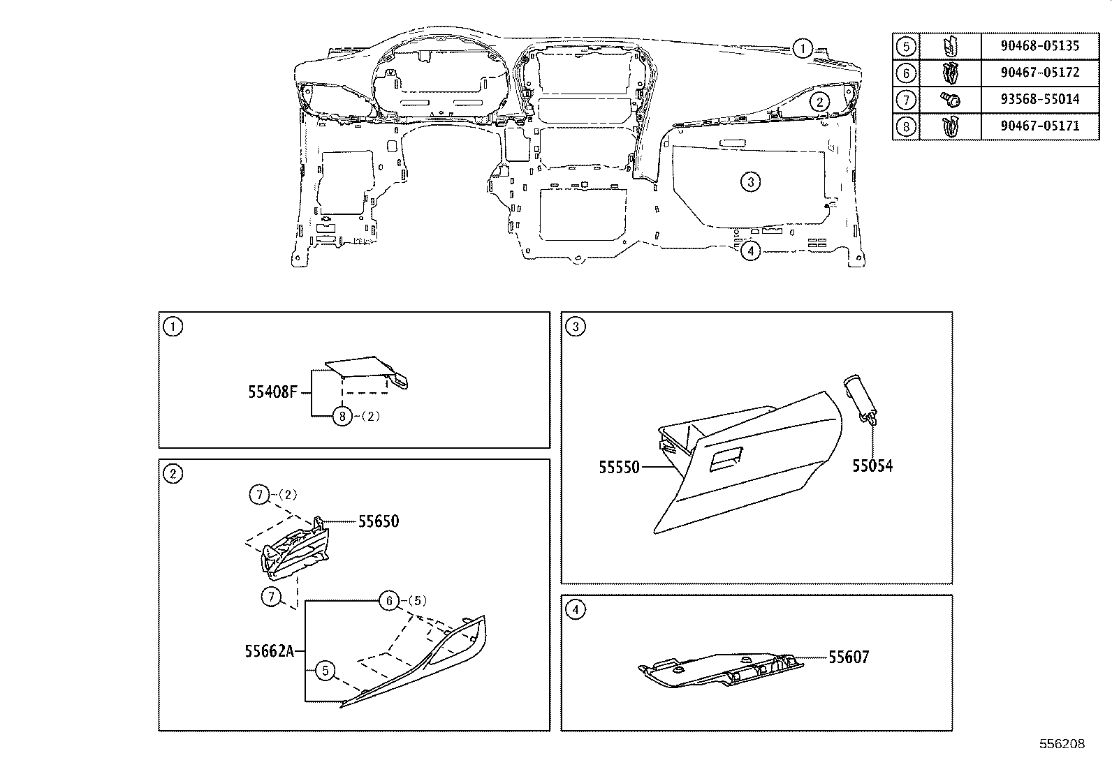 55046-0D330 PANEL SUB-ASSY, INSTRUMENT PANEL FINISH, LOWER RH product image