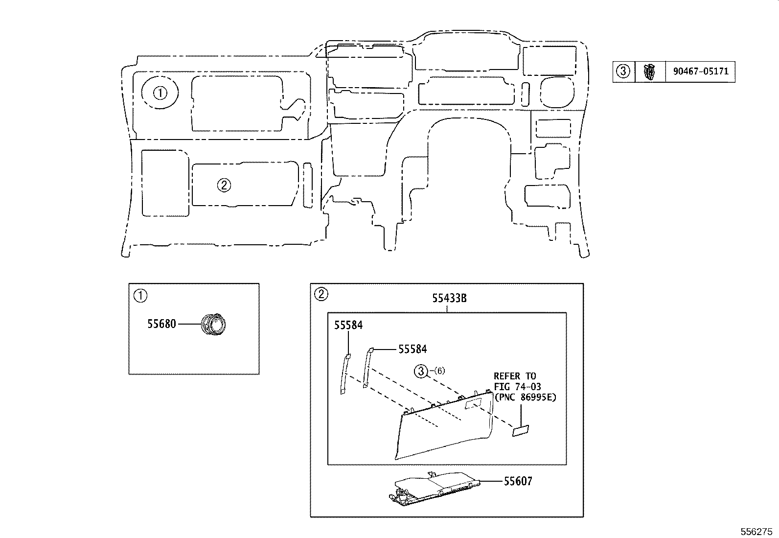 55357-15010 CUSHION, INSTRUMENT PANEL, NO.3 product image