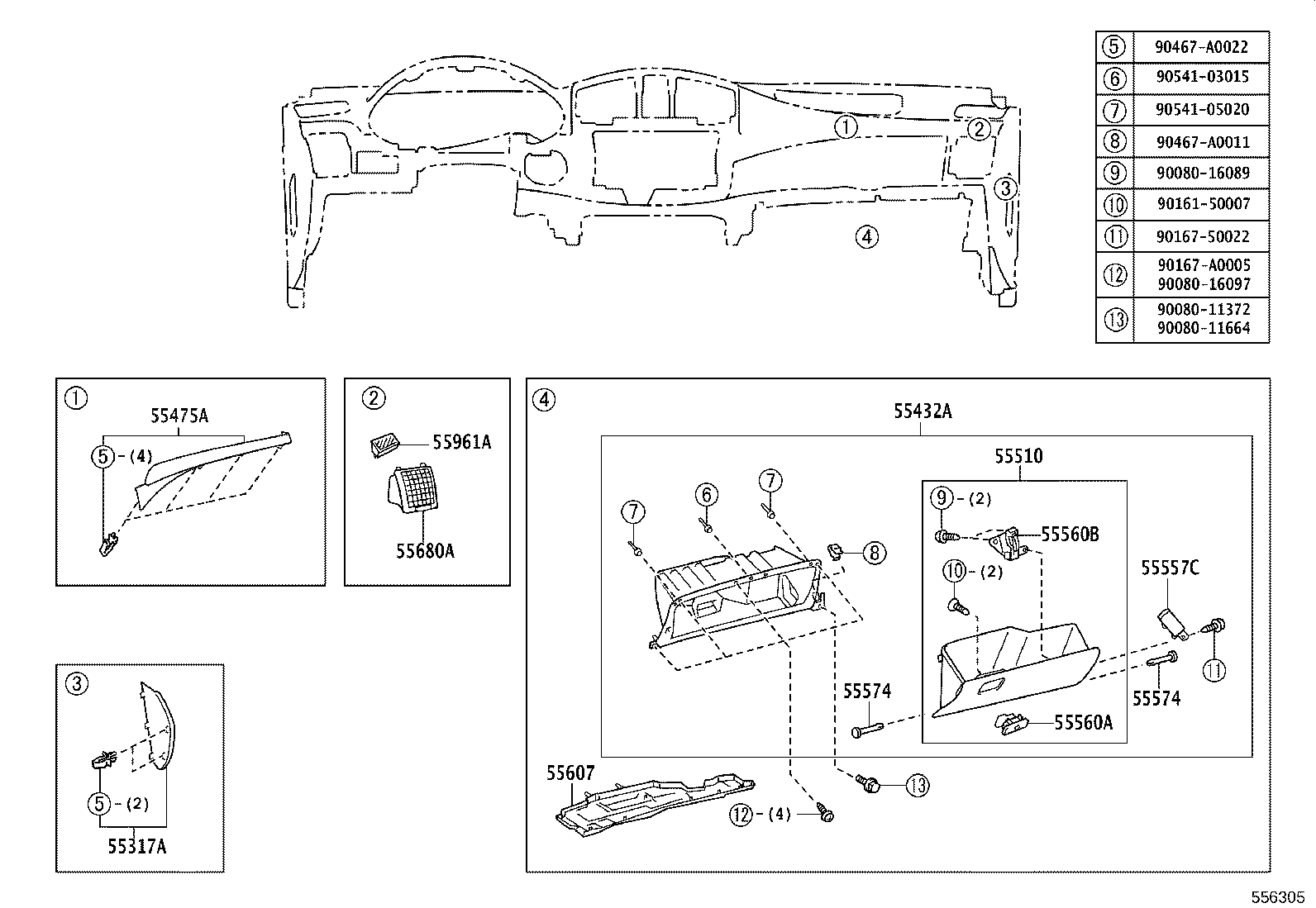 55405-07010 PANEL SUB-ASSY, INSTRUMENT CLUSTER FINISH, CENTER product image