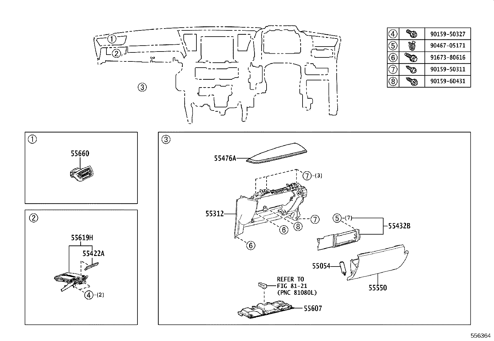 55476-58120 GARNISH, INSTRUMENT CLUSTER FINISH PANEL, NO.3 product image