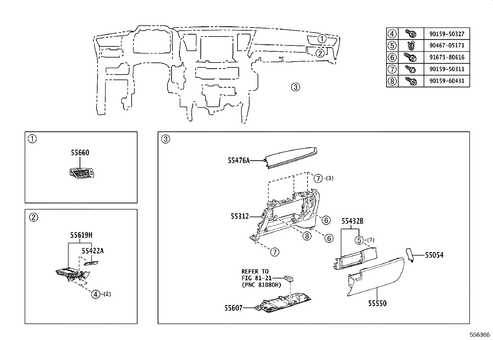 55476-58120 GARNISH, INSTRUMENT CLUSTER FINISH PANEL, NO.3 product image