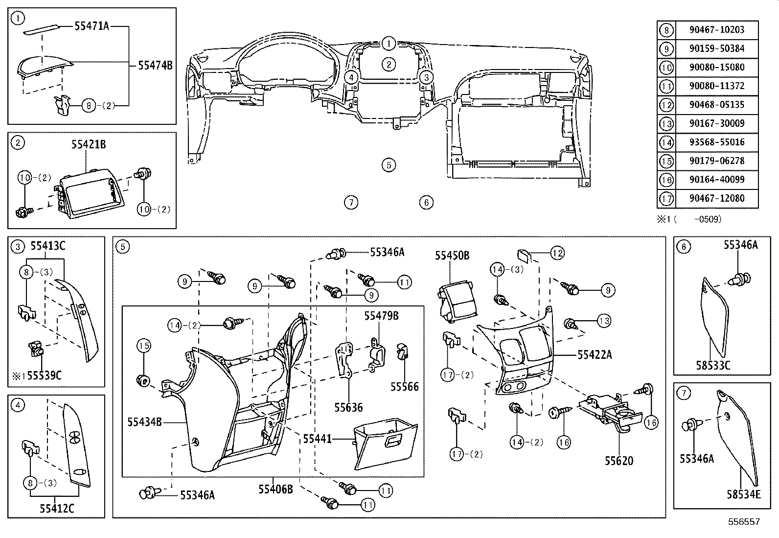 55425-08010 REINFORCEMENT, INSTRUMENT CLUSTER FINISH PANEL product image