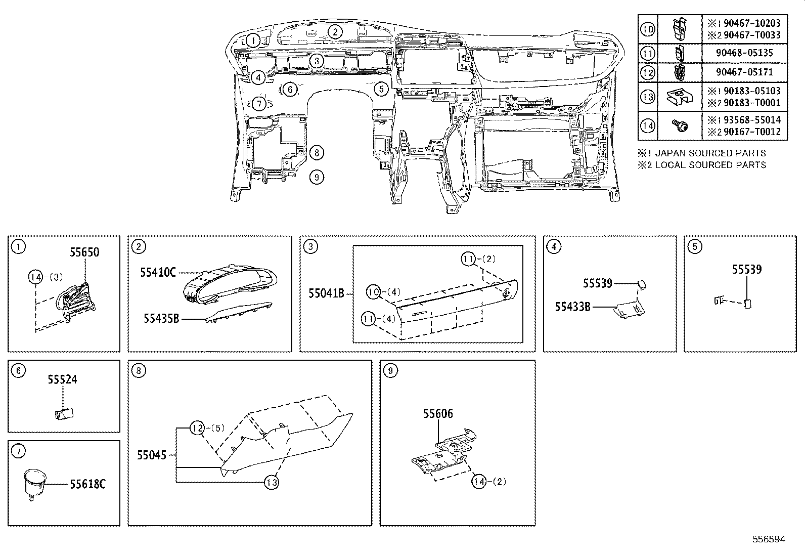 55307-0D010 BRACE SUB-ASSY, INSTRUMENT PANEL, NO.2 product image