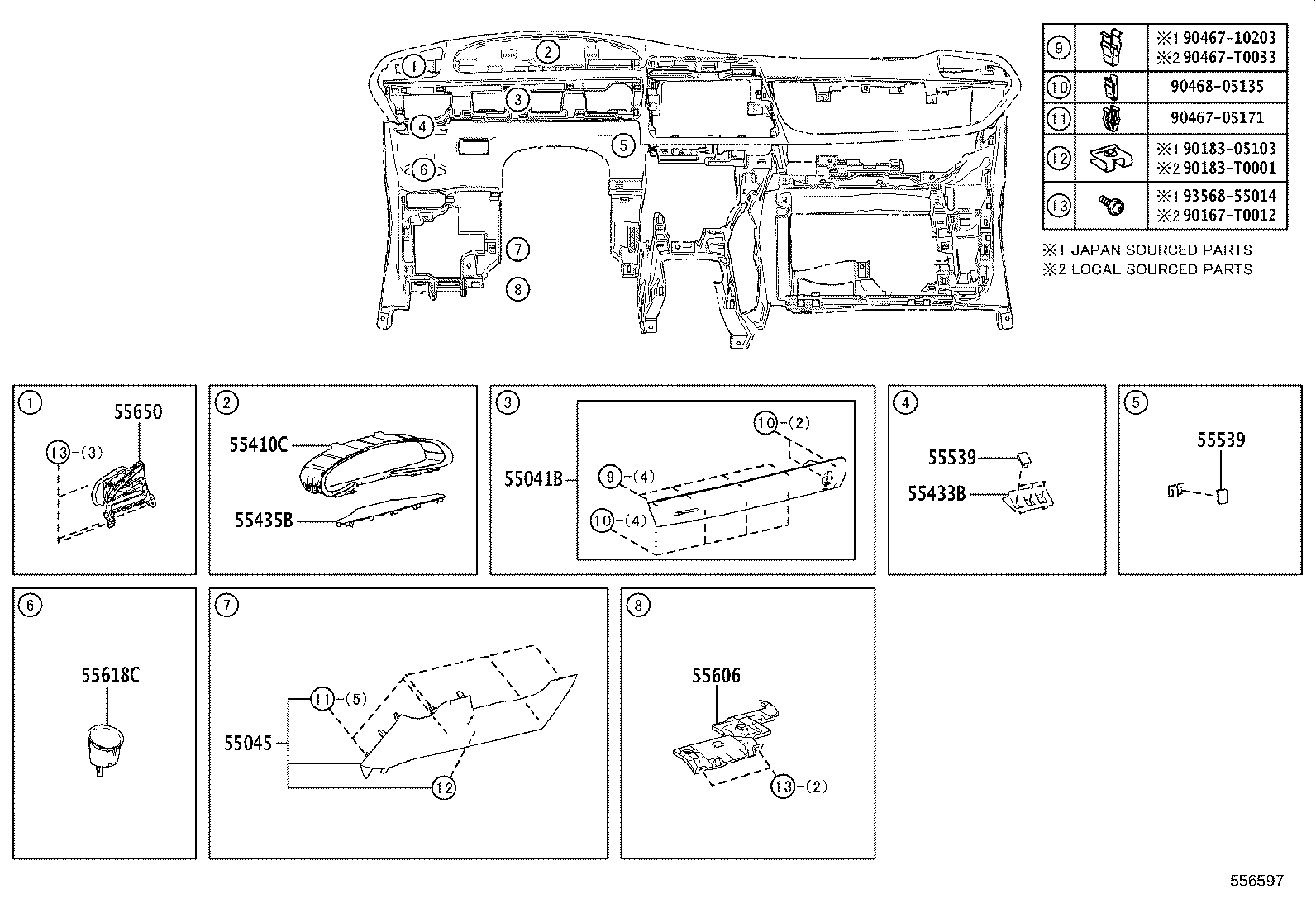 55307-0D010 BRACE SUB-ASSY, INSTRUMENT PANEL, NO.2 product image