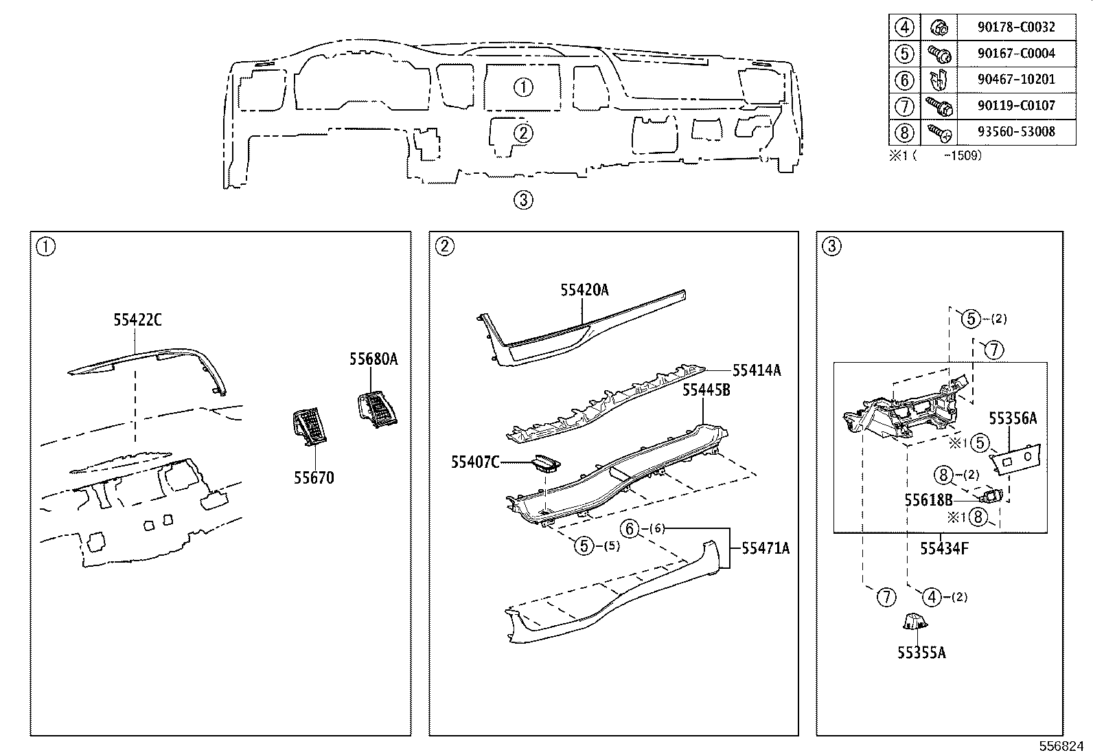55307-0E080 BRACE SUB-ASSY, INSTRUMENT PANEL, NO.2 product image